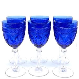 Cristal D’Arques Durand Water Goblets Antique Sapphire Blue Cobalt Set of 6